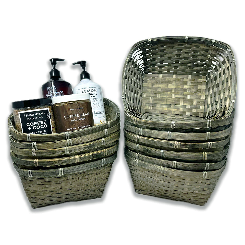 12 Pack - Grey Oval Bamboo Utility Basket 10in